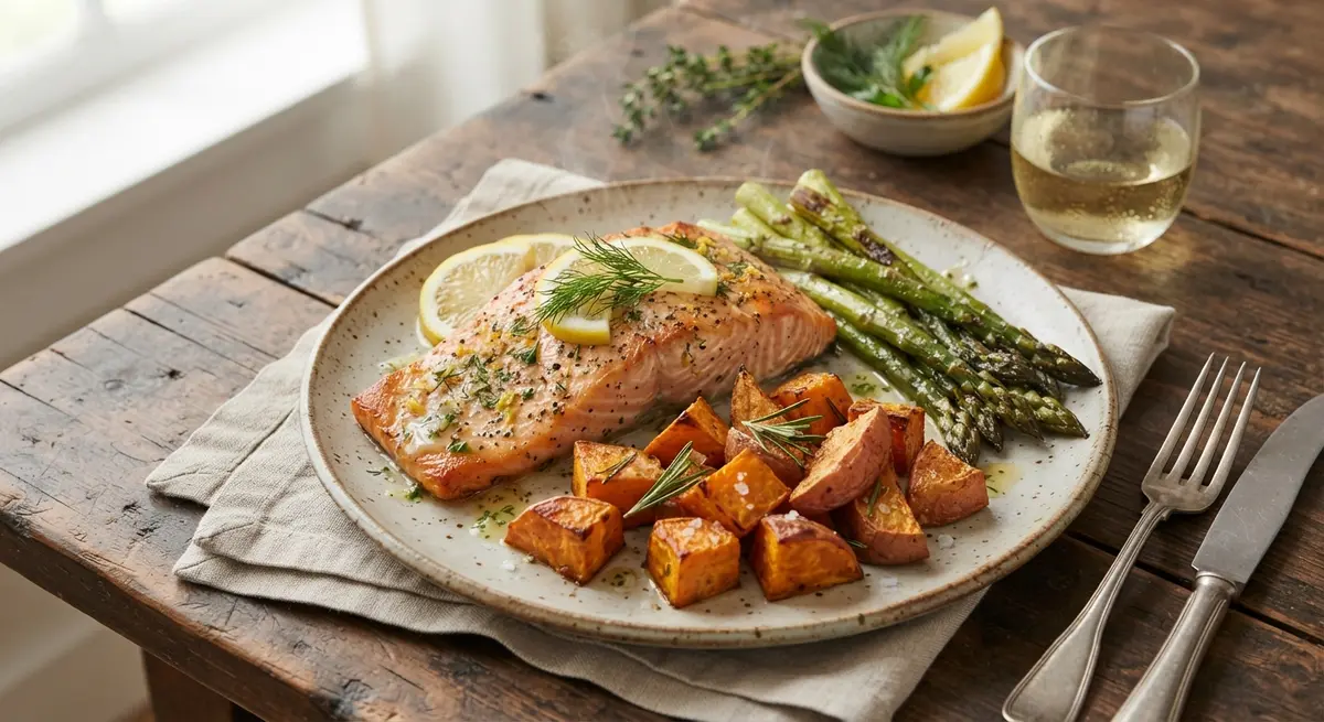 Lemon-Herb Baked Salmon with Sweet Potato & Asparagus